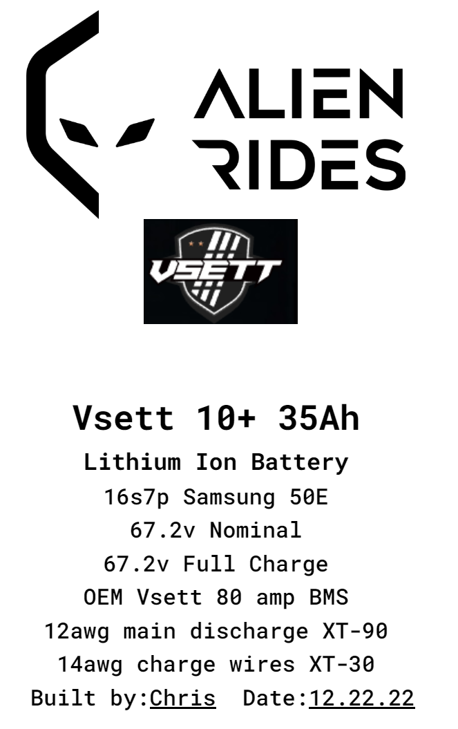 Vsett 10+ Custom 35 Ah Extended Range Battery